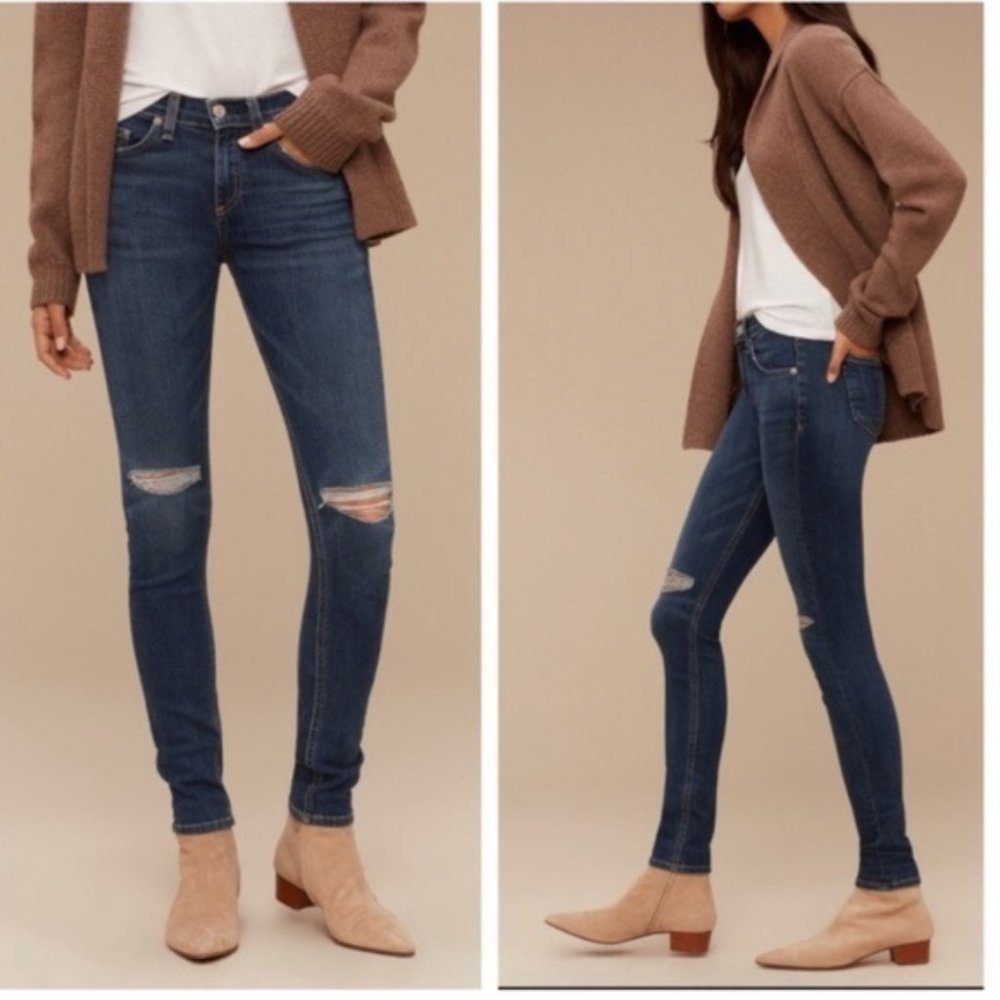 RAG & BONE Blue Distressed Skinny Jeans